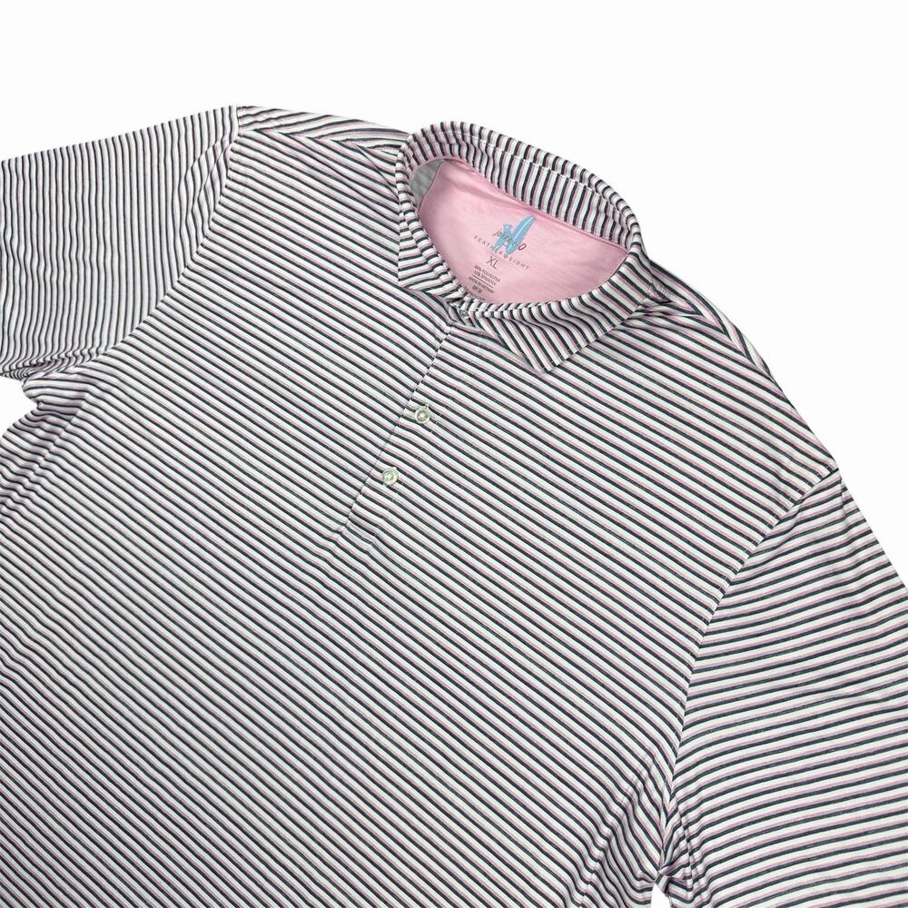 Johnnie-O Featherweight Men’s XL Pink Navy Striped Performance Golf Polo UPF 50